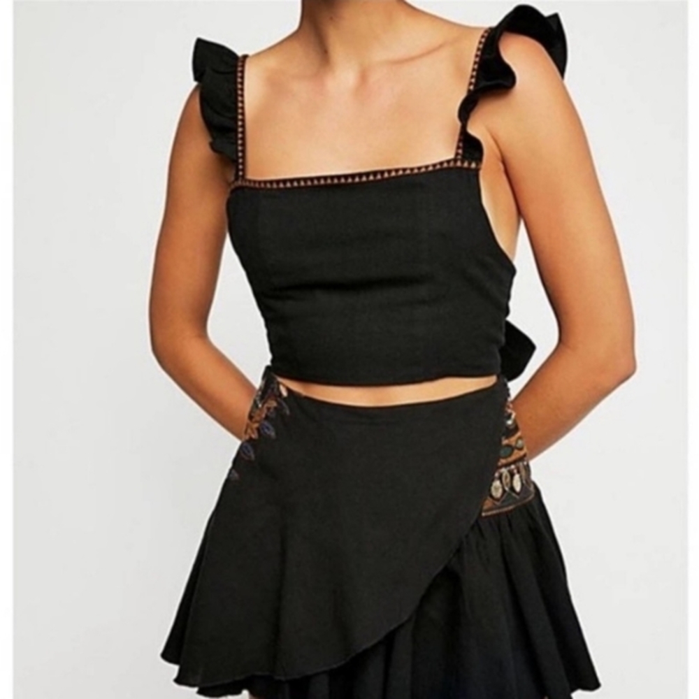 Free people sria festival Crop‎ top Black Tie Back Size 4  Small